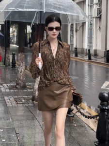 chaqi | Retro V-Neck Printed Long Sleeve Chiffon Casual Shirt Women Spring Autumn Thin Loose Lazy Style Sunscreen Casual Top