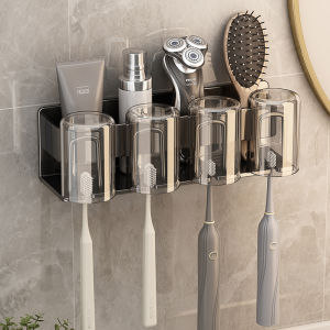 Bathroom Wall-Mounted Toothbrush Holder Aluminum Alloy No-Drill Spout Cup Electric Toothpaste Rack Family Dental Care Organizer