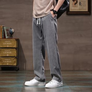 ROMON | Romon Mens Summer Thin Ice Silk Sporty Loose Straight Leg Elastic Waist Casual Long Pants Cool Feeling Wide Leg Trousers