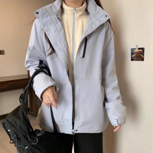 Blue Fleece Lined Three-in-One Thickened Autumn Winter Jacket for Women Removable Inner Climbing Layer Outdoor Short Coat