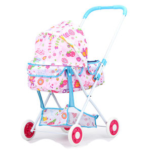 Simulated Princess Baby Stroller Toy for Pretend Play Foldable Metal Frame