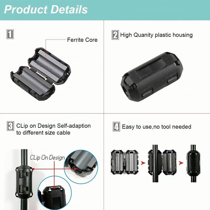 5Pcs RFI EMI Noise Suppressor Cable Clip Ferrite Filter for 7mm/9mm ...