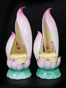 Ceramic Plug-in Lotus Buddha Lamp Colorful LED Immortal Immortal Lamp Home Buddha Hall Offering Buddha Guanyin God of Wealth Lamp Ornament