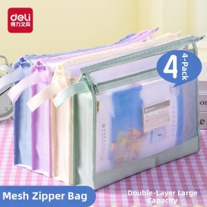 deli | Dual Layer A4 Student Organizer Bag for Files Transparent Mesh Zippered