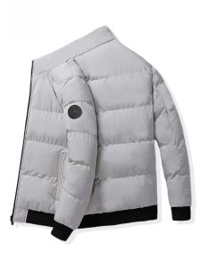 ROMON | Lormen Mens Thickened Down Cotton Jacket Stand Collar Warm Outerwear Fashionable Winter Coat Standard Fit Zipper Closure