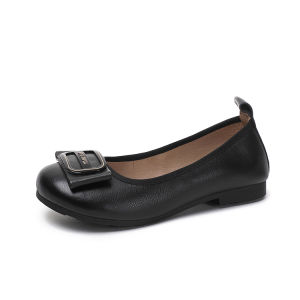 Comfortable Wide Foot Large Size Mom Shoes Customizable Elastic Band Flat Bottom Genuine Leather Versatile Commuting Shoes for Women