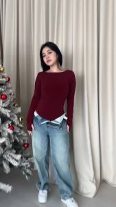 SomethingSweet - EMMA Bodysuit Wanita l Atasan Wanita Leher Boatneck l Bodysuit Basic Lengan Panjang l Kaos Spandex Long Sleeve Polos l Hijab Friendly