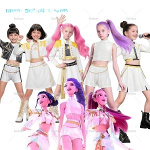 Halloween K-POP Demon Hunter Girl Group Cosplay Costume Set Childrens Performance Clothes Devil Hunter Outfit Long Sleeve round Neck Polyester Fiber