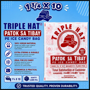 Triple Hat Patok sa Tibay PE Ice Candy Bag Size 1 ¾ x 10 Quantity 5000 Pcs