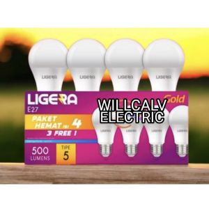 LIGERA Gold pack 8W 10W 14W lampu paket hemat isi 4 PC lampu LED cahaya putih 6500K E27