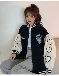 Korean Womens Baseball Uniform Love Jacket Loose Fashion Letter Printed BF Basketball Men Women Cute Top Couple Wear
