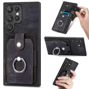 LS | 360° Rotation Ring Kickstand Leather Wallet Card Holder Car Magnetic Case For Samsung Galaxy S26 S25 S24 S23 S27 Ultra Plus A56
