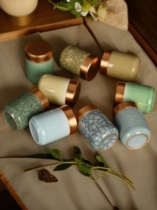 Hộp Đựng Trà Gốm Sứ Cylindrical Thanh Lịch Di Động Du Lịch Nhỏ Hộp Đựng Trà Gốm Sứ Nhật Bản Kiểu Tươi Mới