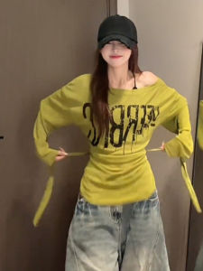 Áo Thun Dài Tay Cổ Chữ Thập Phong Cách Mỹ Cổ Điển Dành Cho Nữ Mùa Hè Thiết Kế Eo Buộc Dây Chống Nắng