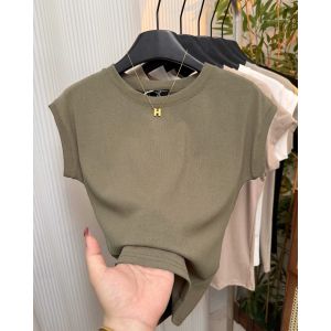 QIAOCHENXIAN | Short Sleeve Flying Sleeve T Shirt Women Plus Size Round Neck Solid Color Underwear Top