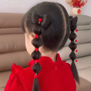 Red Pearl Childrens Hair Accessories Princess Style Bun Hairpins New Year Fashionable Korean Style Side Clips for Girls