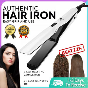 Professional Lcd Display Tourmaline Ceramic Hair Straightener Intelligent Lock Ptc Fast Heating Wide Plate Hair Straightening Iron for Thick Hair (White)