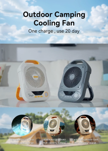 YiOMIO Outdoor Camping Cooling Fan with 11.2 inches Extra Large Blades High Speed Wind 10m/s Lasts for 15 Days Fan Lighting Power