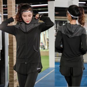 🇲🇾(READY STOCK KL) FELLO Plus Size Hoodie Lady Women Running Yoga Jacket Zipper Fitness Clothing Top Sport Gym Cap Sportwear Outer Shirt