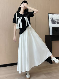 White Ice Silk High Waist A-Line Midi Skirt Womens Summer New Style Slimming Long Skirt Commute Korean Style Polyester Fiber