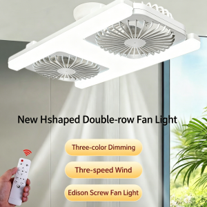60W LED Ceiling Fan Lights with Remote E27 Socket Low Floor Double Fans Lamp Fit for Living Room Bedroom Dining Room Fan Fixture