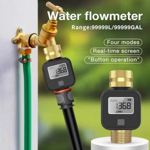 Brass Metal Thread Digital Water Flow Meter Water Consumption and Flow Rate for Garden Irrigation Hose For Outdoor Garden