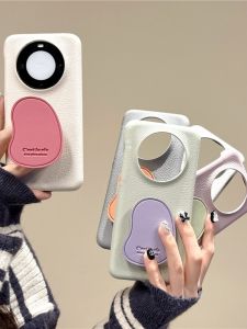 Pure Color Genuine Leather Lychee Pattern Phone Case with Stand High-End Feel Protection against Drops for Huawei Mate60Pro New Model Meta60