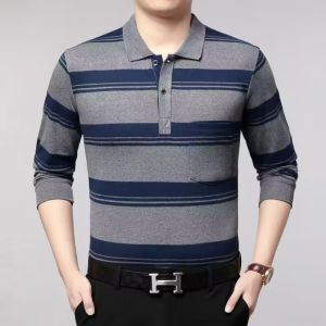 Áo Thun Nam Tay Dài Cổ Polo Cotton Nguyên Chất Có Túi Kẻ Sọc Thu Đông Thường Ngày Thoải Mái Thoáng Khí Quần Áo Công Sở