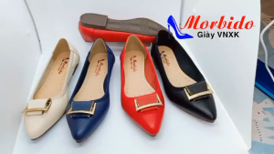 Giày Búp Bê Đế Bệt Da Bò Thật Mũi Nhọn Gắn Khóa Morbido M103