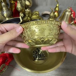 佛教祭祀 纯铜聚宝盆摆件铜盆铜碗家居客厅店铺开业礼品 纯铜聚宝盆摆件铜缸中式家用客厅玄关装饰品工艺品大号礼品存钱罐 Pure Copper Cornucopia Ornaments Copper Vats Chinese Style Home Living Room Porch Decorations Handicrafts Large Gift Deposit Cans