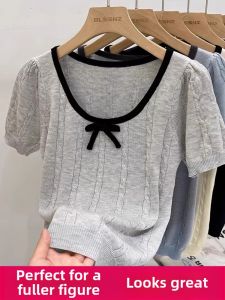 GUIQINGHUAZHI | Fashion Large Size Bow Short Sleeve Knitwear