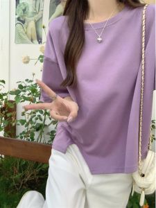 เสื้อยืดคอกลมแขนสั้นผ้าฝ้ายแท้ทรงหลวมสำหรับผู้หญิงในฤดูร้อน เสื้อเชิ้ตแขนสั้นสำหรับใส่ด้านนอกและด้านในแบบไม่สมมาตร