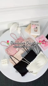 LadyLuxe - Bra Kemben Busa Bertali Model Renda Bralette Tali BH Crop Pendek Wanita Tanpa Kawat Bahan Halus Pakaian Dalam Fashion BR079
