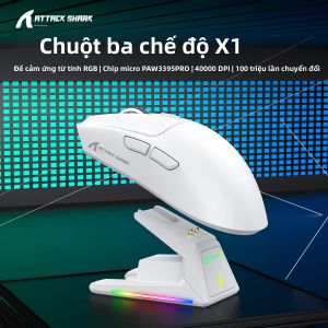 Chuột Chơi Game ATTACK SAHRK X1 RGB Với Hiệu Ứng Ánh Sáng Chuyển Động Thiết Kế Nhẹ Đế Sạc Cảm Ứng Cảm Biến PAW3950Pro Tùy Chọn Ba Chế Độ
