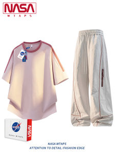 NASA WTAPS | Color Block Stripe Summer Mens Short Sleeve Loose Round Neck Sportswear Set