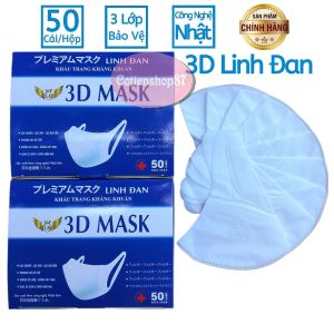 Hộp 50 cái khẩu trang 3D mask Linh Đan khẩu trang y tế công nghệ Nhật Bản kháng khuẩn kháng bụi mịn dây đeo co dãn hàng chính hãng cotienshop87