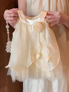 Princess Dress for Girls Birthday Cake One Year Old Children Summer New Style Kids Baby Girl Vest Dress Fashionable Rose Dress