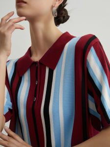 High-end Striped Knitted Womens Polo Shirt