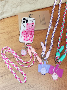 Colorful Contrast Double Ring Buckle Woven Mobile Phone Lanyard Crossbody Adjustable Length Portable Neck Rope for Instant Camera