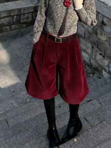 Vintage Corduroy Loose-fitting Shorts Women Spring New High-waist Slim-fit Casual Pants