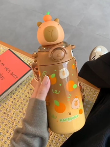 PREMIUM TUMBLER TERMOS CAPYBARA 600 ML PORTABLE VACUUM CUP INSULATED BOTTLE HOT & COOL STAINLESS STEEL 316 / COFFEE TUMBLER / TERMOS TAHAN PANAS & DINGIN