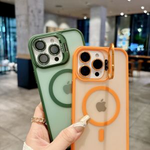 Ốp Điện Thoại Sạc Từ Tính Mờ Cho Magsafe iPhone 17/16/15/14/13/12/11 Pro Max Có Chân Đế Bảo Vệ Silicon Mềm Chống Sốc Chống Trầy Xước