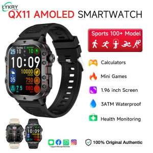 MAFAM【 Baru Ready✔️】QX11 3ATM Smartwatch Layar 196 inci Kompas Olahraga 100+ Pemantauan Kesehatan Pria Wanita Pemantauan Detak Jantung/Oksigen Darah/Tekanan Darah Perekaman Latihan Fisiologis Permainan Kontrol Musik Pesan Dorong Jam Tangan Pintar