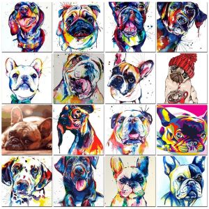 Painting By Number Colorful French Bulldogs DIY Kits On Canvas Acrylic Paint Oil Picture Of Coloring By Number Decor