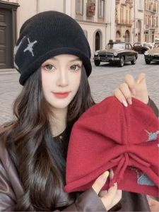 2025 New Knitted Ear Protection Hat Womens Face Slimming Autumn Winter Warm Head Cover Foldable Casual Style No Brim Cap