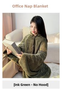 Modern Simple Polyester Fiber Office Nap Blanket Shoulder Wrap with Hood Two-In-One Winter Warm Cozy Home Sofa Car Use
