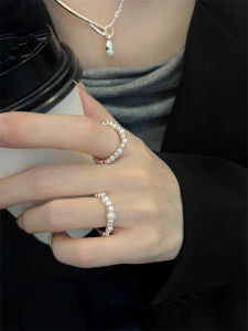 Asymmetrical Small Pieces of Silver Pearl Ring for Women Accessible Luxury Special-Interest Design Fancy Index Finger Ring Fashion Personality Ring Trendy