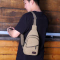 Casual Canvas Mens Chest Crossbody Outdoor Shoulder Bag Small Size Zipper Closure Interior Pocket. 