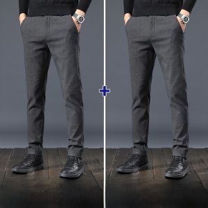 ROMON | Romon Mens Slim Fit Straight Leg Business Suit Pants Elastic Fleece Casual Long Trousers Autumn Winter Fashion City Style