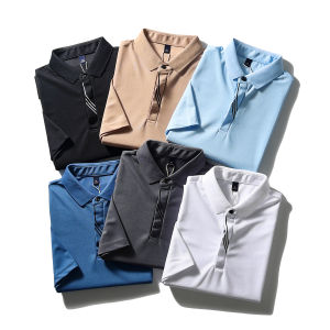 Mens Summer Comfortable Polo Shirt Short Sleeve Casual Turn-down Collar Fashionable Urban Style Standard Fit Pure Color